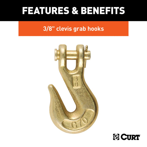 CURT 80310 - 16ft. Transport Binder Safety Chain with 2 Clevis Hooks (26400 lbs Yellow Zinc