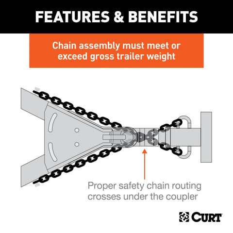 CURT 80312 - 27in. Safety Chain with 1 Snap Hook (2000 lbs Clear Zinc)