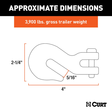 CURT 81340 - 5/16in. Clevis Grab Hook (3900 lbs 7/16in. Pin)