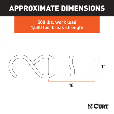 CURT 83002 - 16ft. Red Cargo Straps with S-Hooks (500 lbs 4-Pack)