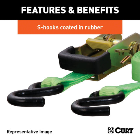 CURT 83002 - 16ft. Red Cargo Straps with S-Hooks (500 lbs 4-Pack)