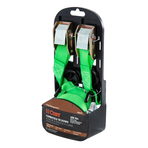 CURT 83015 - 15ft. Dark Green Cargo Straps with S-Hooks (300 lbs 2-Pack)
