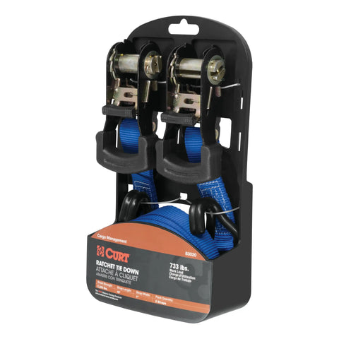 CURT 83020 - 16ft. Blue Cargo Straps with J-Hooks (733 lbs 2-Pack)