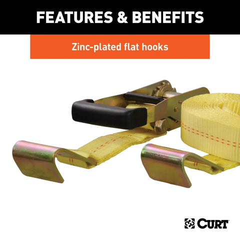 CURT 83048 - 27ft. Yellow Cargo Strap with Flat Hooks (3333 lbs.)