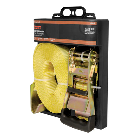 CURT 83048 - 27ft. Yellow Cargo Strap with Flat Hooks (3333 lbs.)