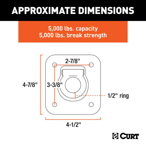 CURT 83600 - 1-1/2in. x Recessed Tie-Down Ring (5000 lbs Clear Zinc)