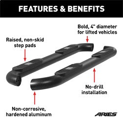 ARIES AL232013 - Big Step 4 Black Aluminum Round Side Bars, Select Toyota Tundra