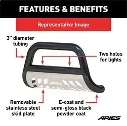 ARIES B35-4013 - 3 Black Steel Bull Bar, Select Chevrolet Silverado, GMC Sierra 2500, 3500 HD