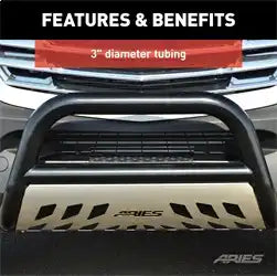 ARIES B35-4013 - 3 Black Steel Bull Bar, Select Chevrolet Silverado, GMC Sierra 2500, 3500 HD