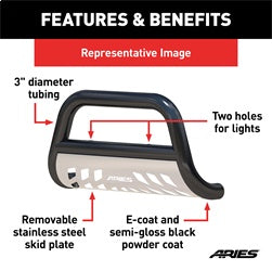 ARIES B35-5005 - 3-Inch Black Steel Bull Bar, No-Drill, Select Dodge, Ram 1500