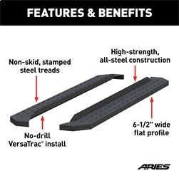 ARIES C2875 - RidgeStep 6-1/2 x 75 Black Steel Running Boards (No Brackets)