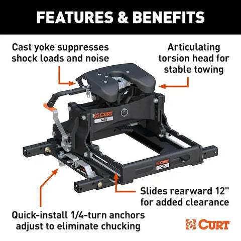 CURT 16057 A25 Sliding 5th Wheel Hitch, 25K, Select Chevy, Ford, GMC Puck System