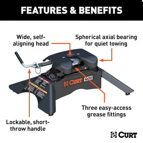 CURT 16130 Q20 5th Wheel Hitch, 20,000 lbs