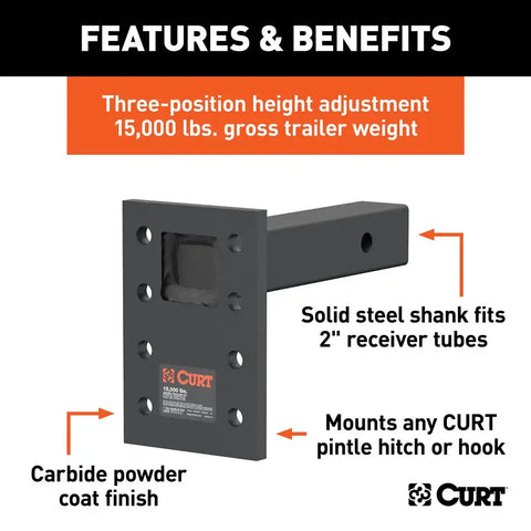 CURT 48325 Adjustable Pintle Mount (2 Shank, 15,000 lbs., 7 High, 8 Long)