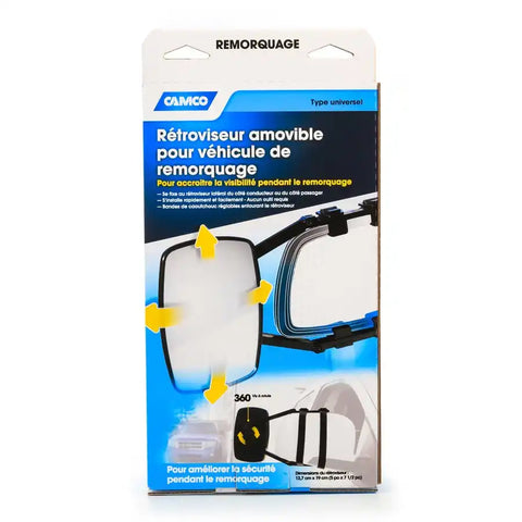 Camco 25650 Camco 25650 Exterior Towing Mirror Clip-On Single 5 Inch x 7-1/2 Mounts To Either Driver or Passenger Side Non-Extendable