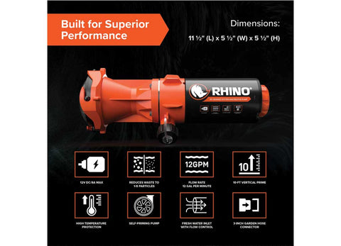 Camco 39040 Rhino Macerator Pump Kit – 12V RV Sewer Waste Pump System with Accessories