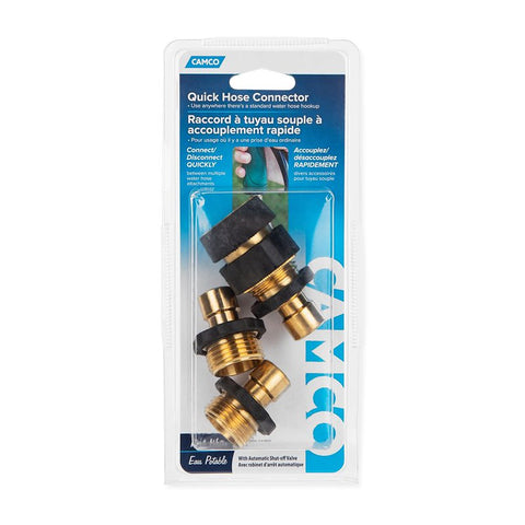 Camco 20136 Camco 20136 Fresh Water Hose Connector Quick Connect Fits Standard Garden Female Coupling Brass With Automatic Shut Off Valve