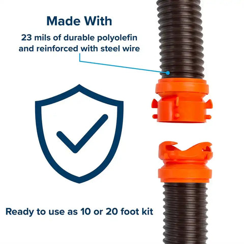 Camco 39741 Sewer Hose RhinoFLEX , 20 Foot Length 23 Mils Polyolefin Reinforced With Steel Wire Black