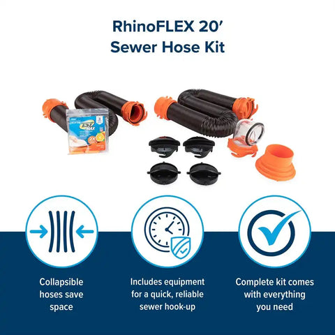 Camco 39741 Sewer Hose RhinoFLEX , 20 Foot Length 23 Mils Polyolefin Reinforced With Steel Wire Black