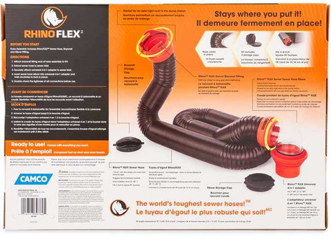 Camco 39760 RHINOFLEX SEWER HOSE KIT W/15FT HOSE AND SWIVEL FITTINGS