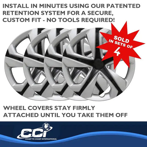Coast To IWC52016SB 16 Inch 5 Spoke Silver Color/ Black Plastic Set Of 4