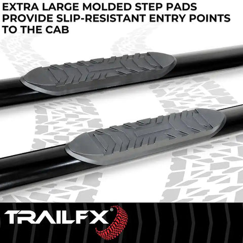 TrailFX A1542B - With Step Pads 4 In Oval Straight Powder Coated Black Mild Steel Welded End Crew Cab Pickup