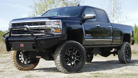 Fab Fours CH20-S4962-1 - Black Steel Front Ranch Bumper w/ Pre-Runner Guard And Tow Hooks