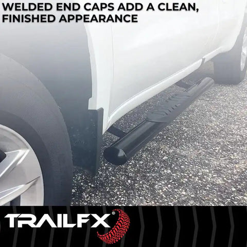 TrailFX A1542B - With Step Pads 4 In Oval Straight Powder Coated Black Mild Steel Welded End Crew Cab Pickup