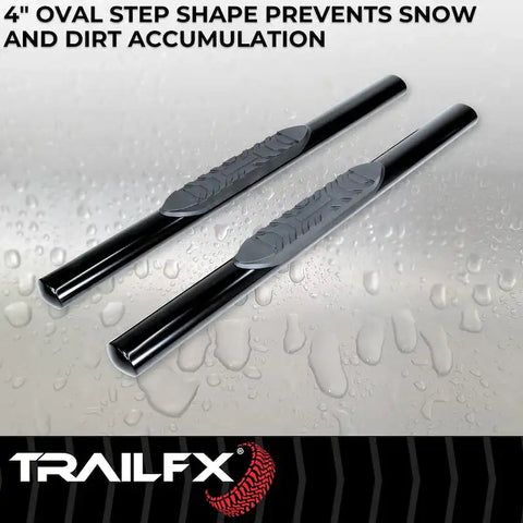 TrailFX A1542B - With Step Pads 4 In Oval Straight Powder Coated Black Mild Steel Welded End Crew Cab Pickup