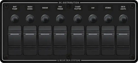 BLUE SEA 8371-BSS PANEL H2O 12VDC CLB 8POS BLK H
