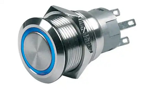 PUSH BUT SW MOM 12V BLUE LED