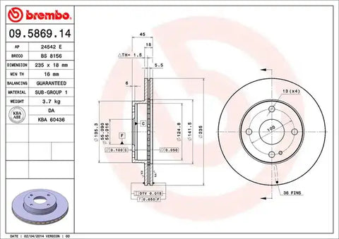BREMBO 09586914C02 DISC BRAKE ROTOR