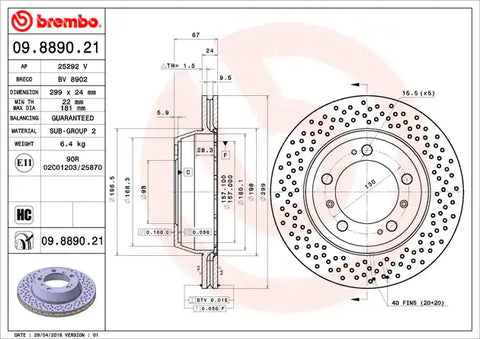 BREMBO 09889021C02 DISC BRAKE ROTOR