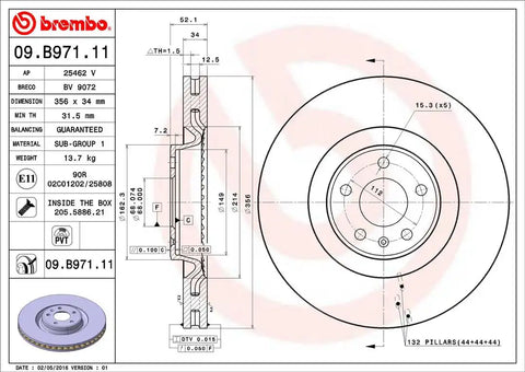 BREMBO 09B97111C02 DISC BRAKE ROTOR