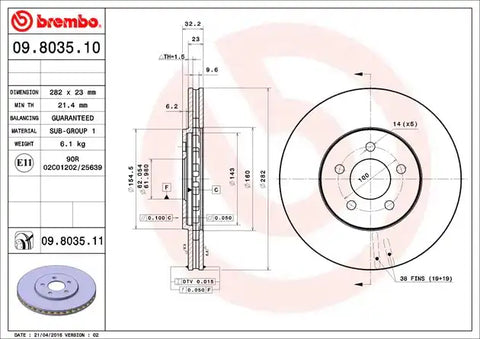 BREMBO 09803511C02 DISC BRAKE ROTOR