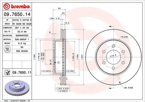 BREMBO 09765011C02 DISC BRAKE ROTOR