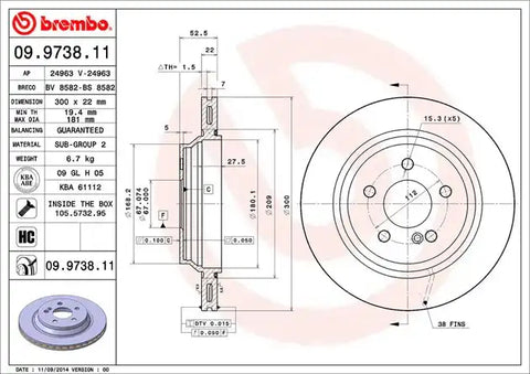 BREMBO 09973811C02 DISC BRAKE ROTOR