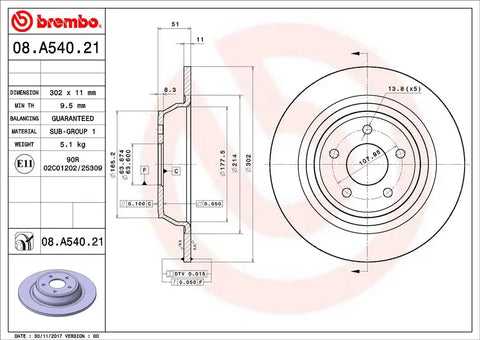 BREMBO 08A54021C02 DISC BRAKE ROTOR