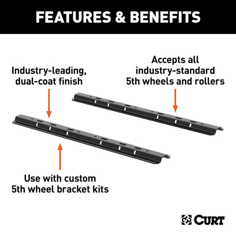 CURT 16200 Universal 5th Wheel Base Rails, 25K (Carbide Black)
