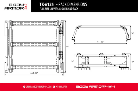 Body Armor 4x4 TK-6125 Mid Size Universal Overland Rack
