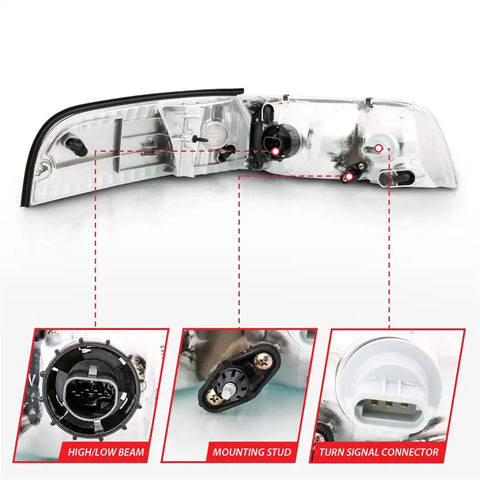 ANZO 121556 CRYSTAL HEADLIGHT SET; CLEAR LENS;
