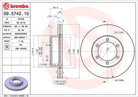 BREMBO 09574210C02 DISC BRAKE ROTOR