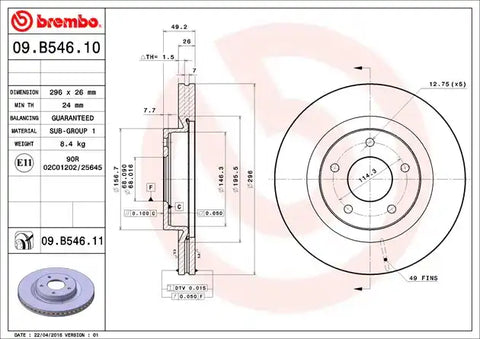 BREMBO 09B54611C02 DISC BRAKE ROTOR