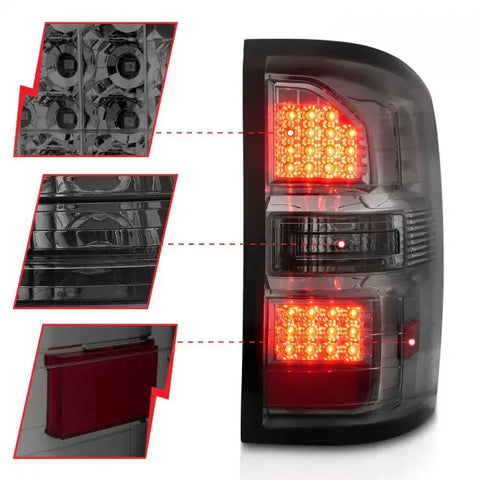 ANZO USA 311398 Tail Light Assembly LED Smoke Lens Black Housing White Set Of 2