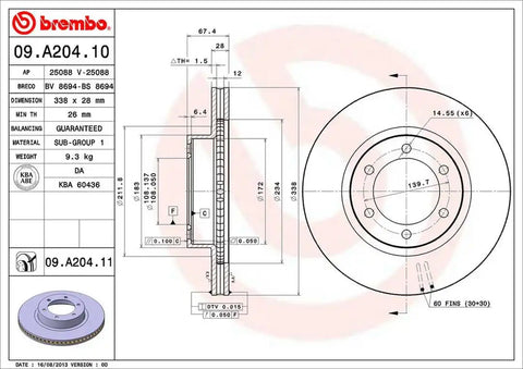 BREMBO 09A20411C02 DISC BRAKE ROTOR