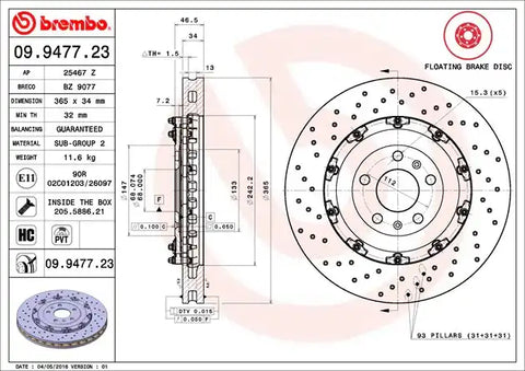 BREMBO 09947723C02 DISC BRAKE ROTOR