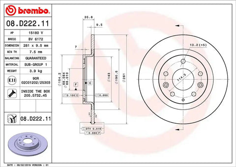 BREMBO 08D22211C02 DISC BRAKE ROTOR