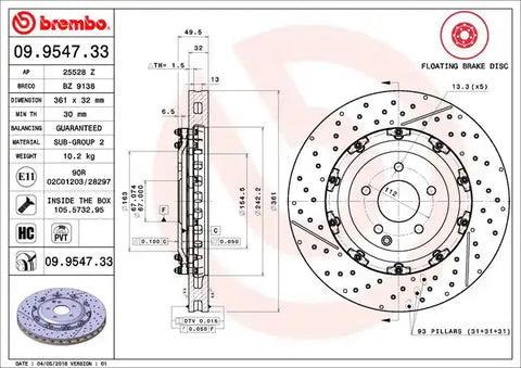 BREMBO 09954733C02 DISC BRAKE ROTOR