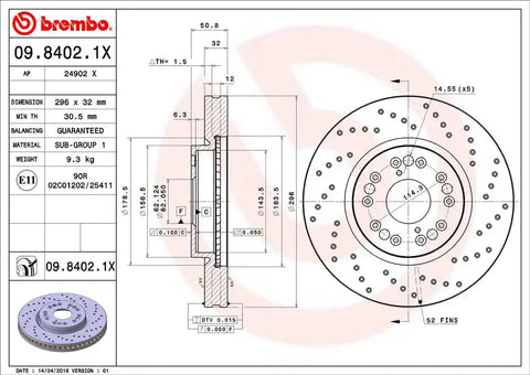 BREMBO 0984021XC02 DISC BRAKE ROTOR