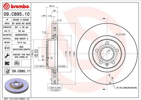 BREMBO 09C89511C02 DISC BRAKE ROTOR